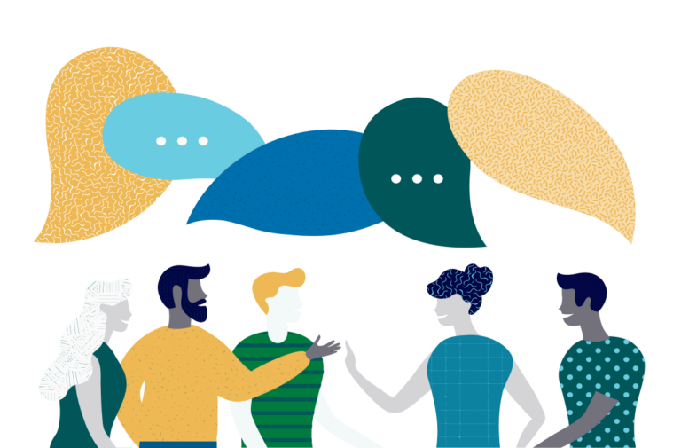 Illustration of people with speech bubbles